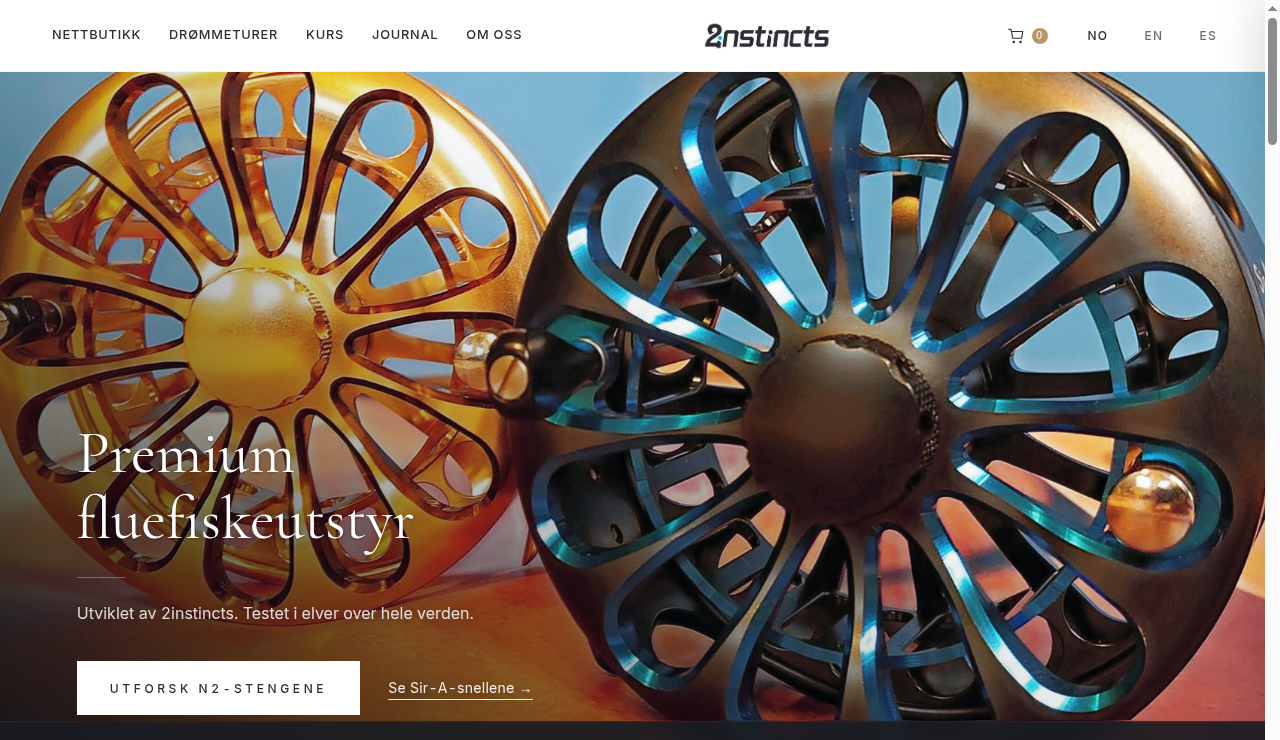Skjermbilde av 2instincts.no med CTA-en «Utforsk N2-stengene»