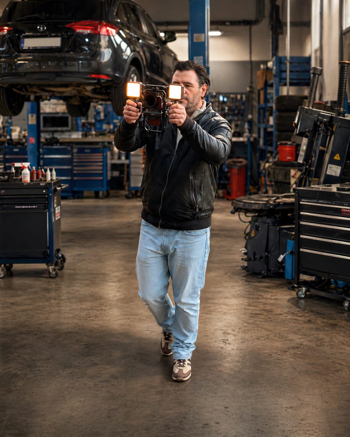 Utenfra-fotograf Jan filmer mekaniker i bilverksted i Bergen